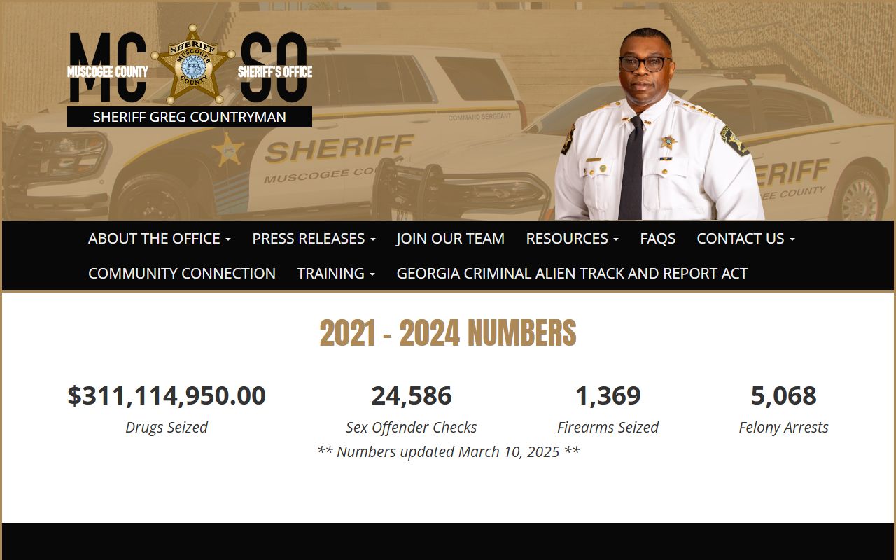 Columbus Muscogee County Sheriff's Office jail roster page