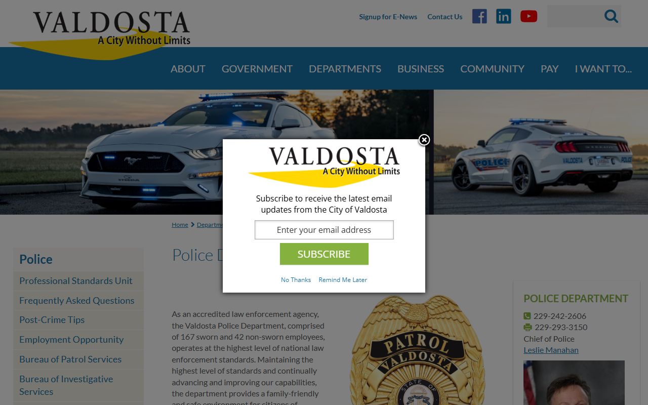 Valdosta jail roster police department page