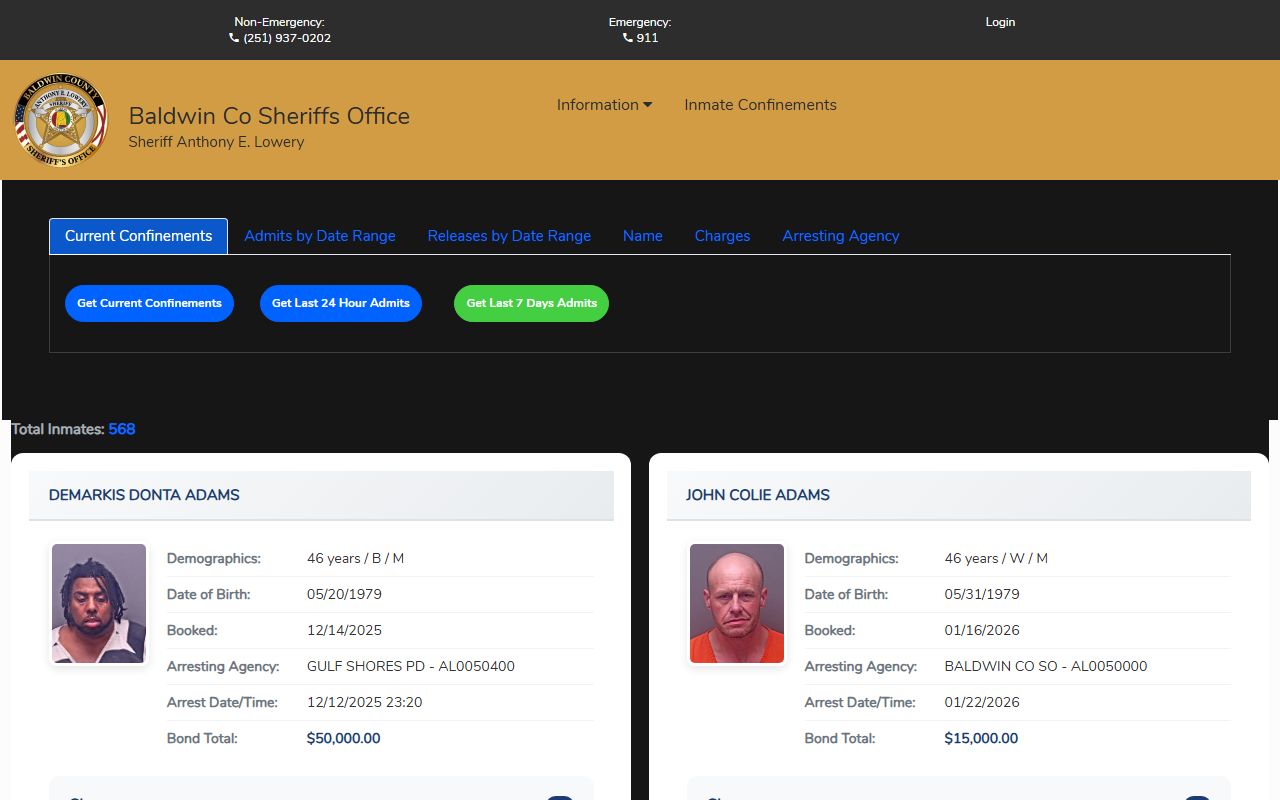 Baldwin County inmate search portal via Southern Software for jail roster