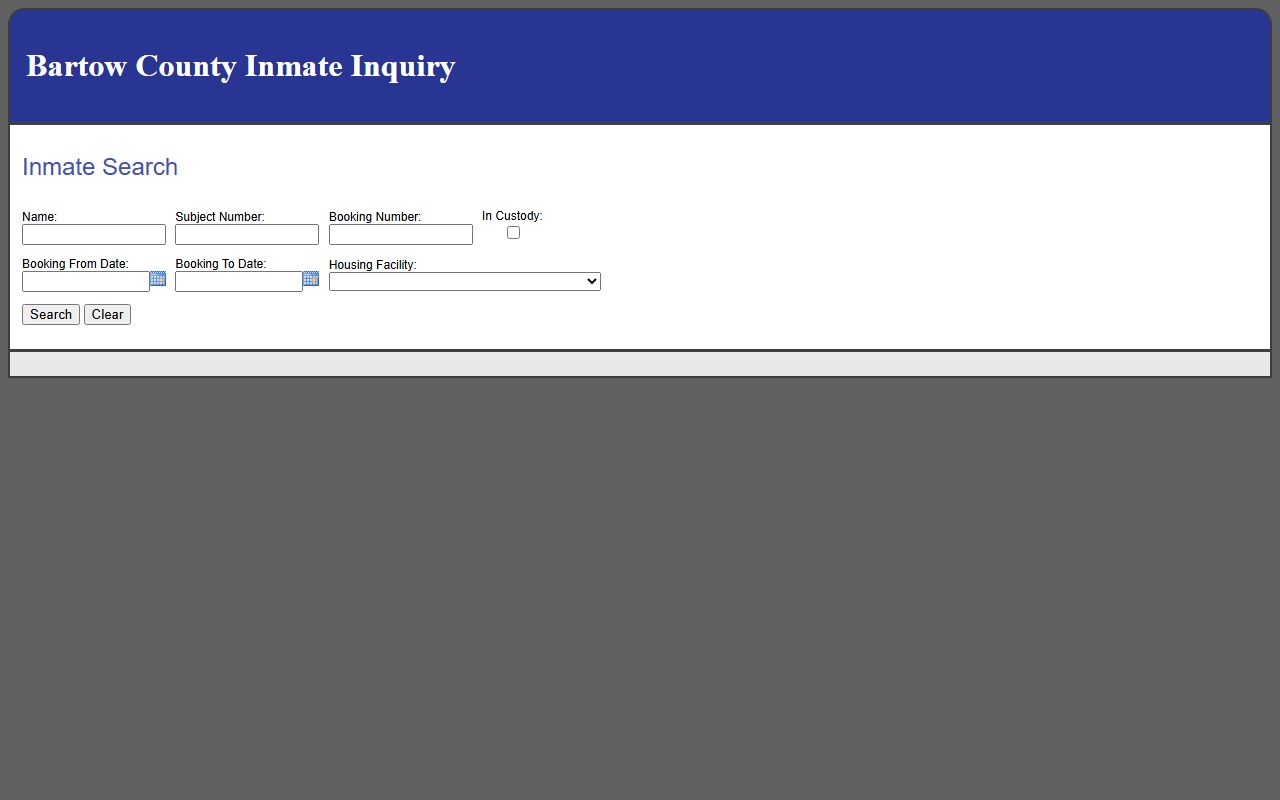 Bartow County inmate inquiry system for jail roster search