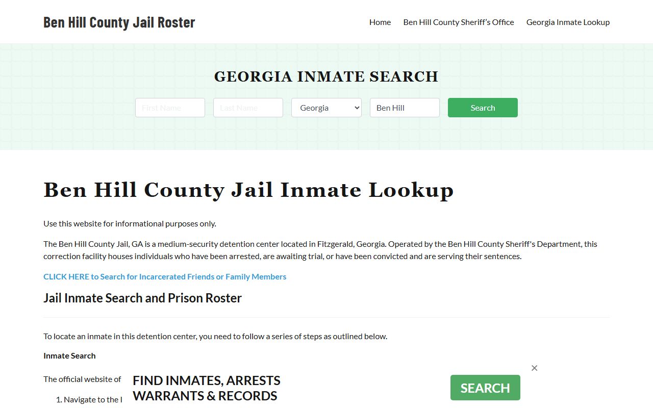 Ben Hill County jail information and visitation details