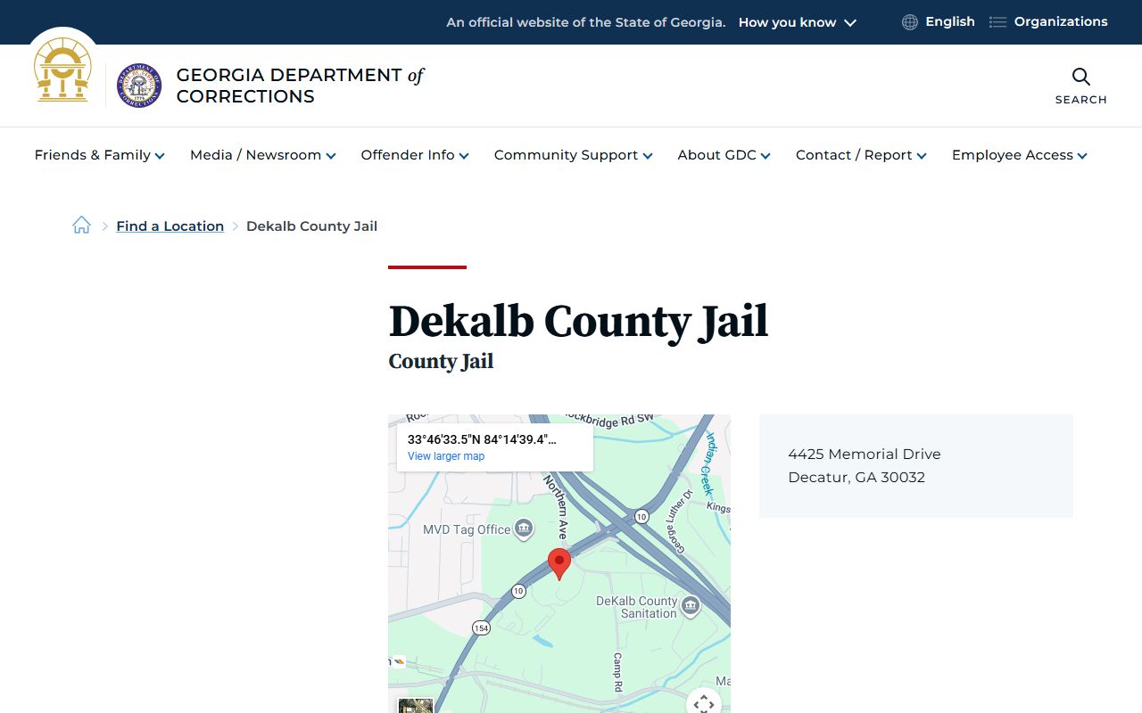 DeKalb County GDC facility page for jail roster information