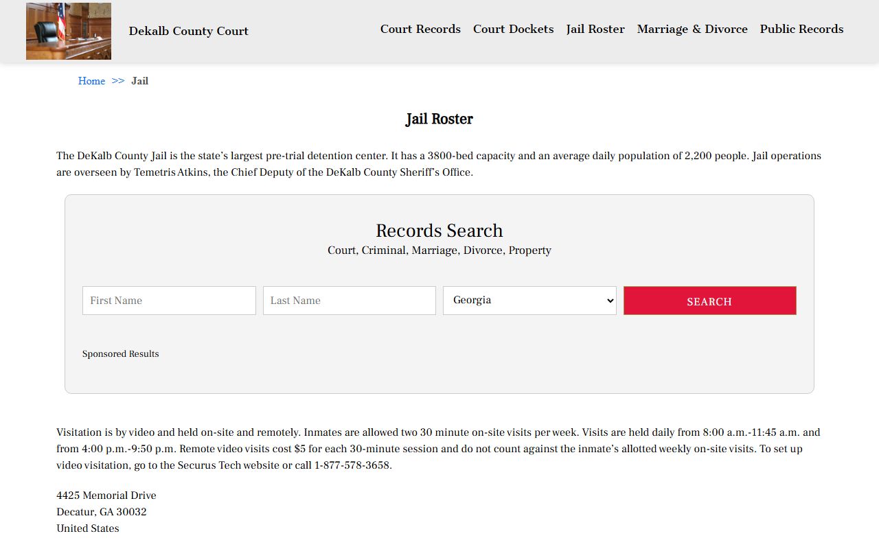 DeKalb County Court jail roster listing page