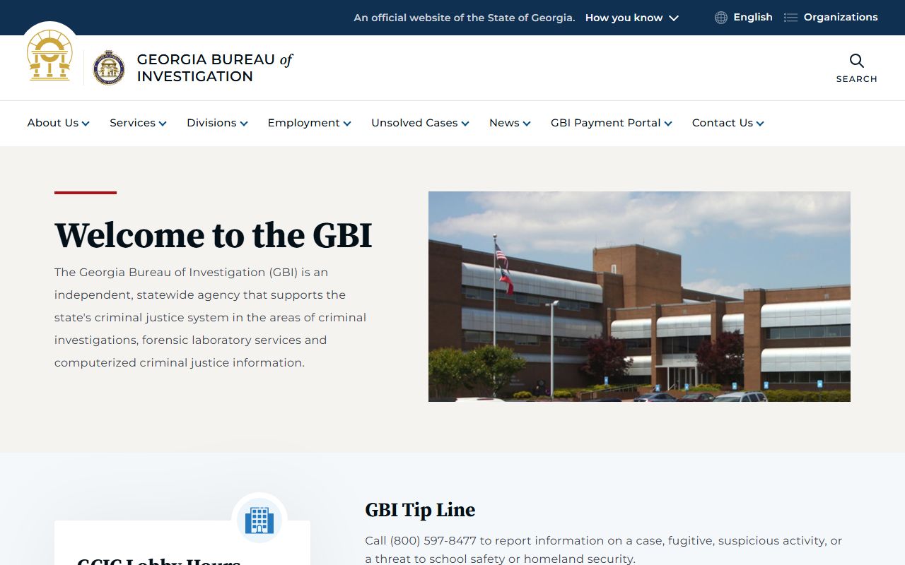 Georgia Bureau of Investigation homepage for criminal history and jail records