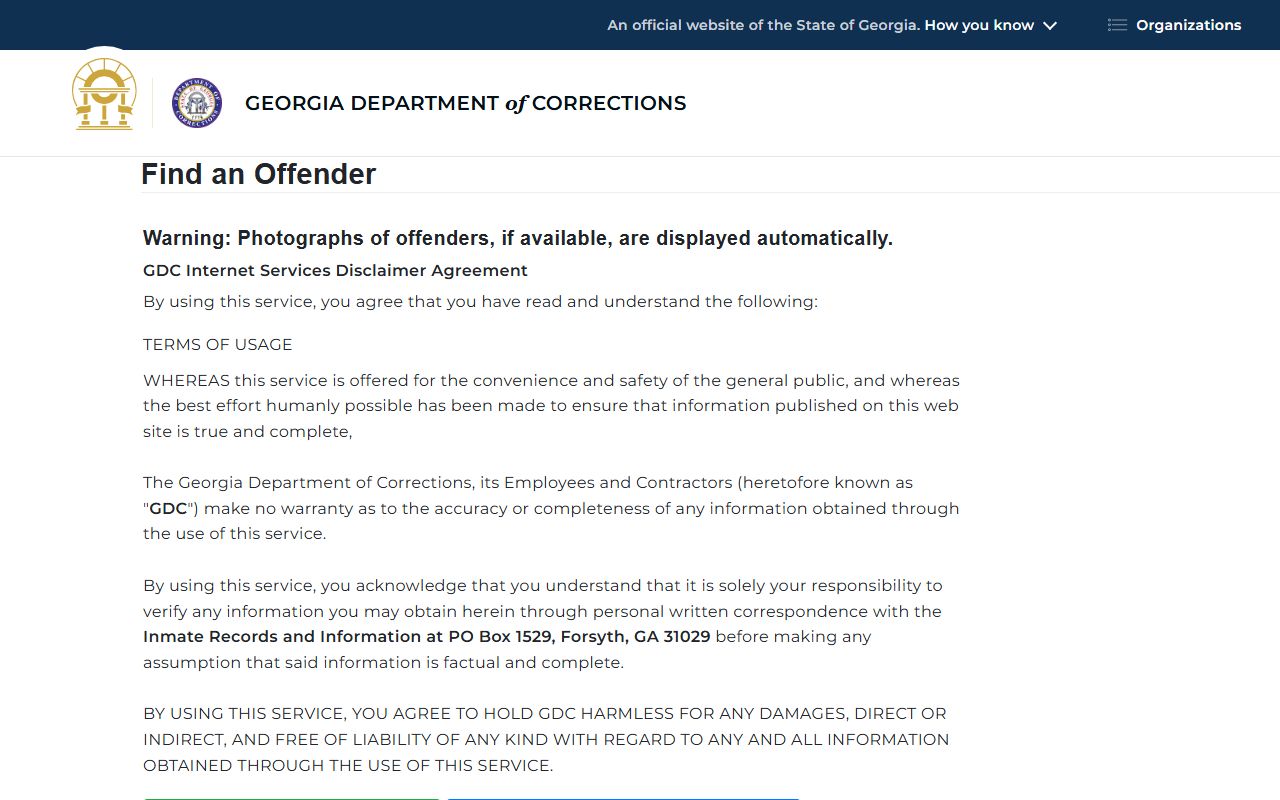 Georgia GDC offender search portal for jail roster lookup